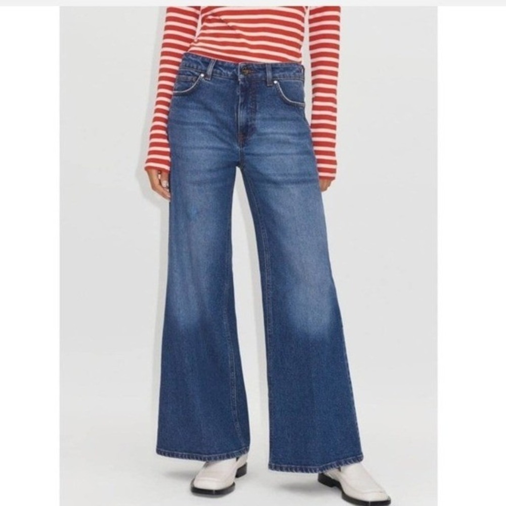 ME+EM Women's Wide Leg Jeans Blue Medium Wash Denim High Rise- 31